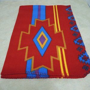 Fleece Throw Blanket Bright Red Southwestern Print 47" L x 33" W